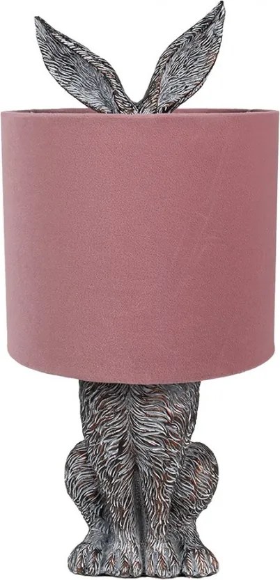 Šedá stolná lampa králik s ružovým tienidlom Rabbi - Ø 20*43 cm