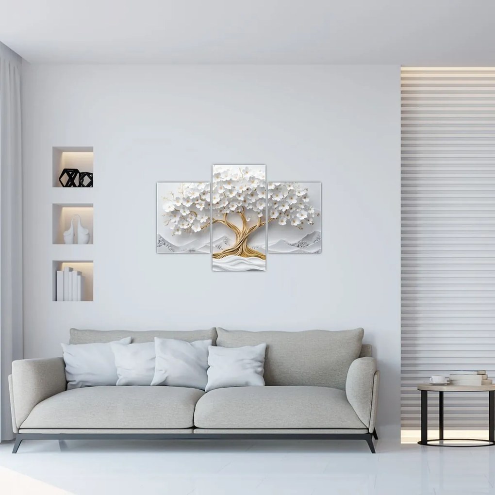 Obraz – 3D elegantný strom života plný kvetov (90x60 cm)