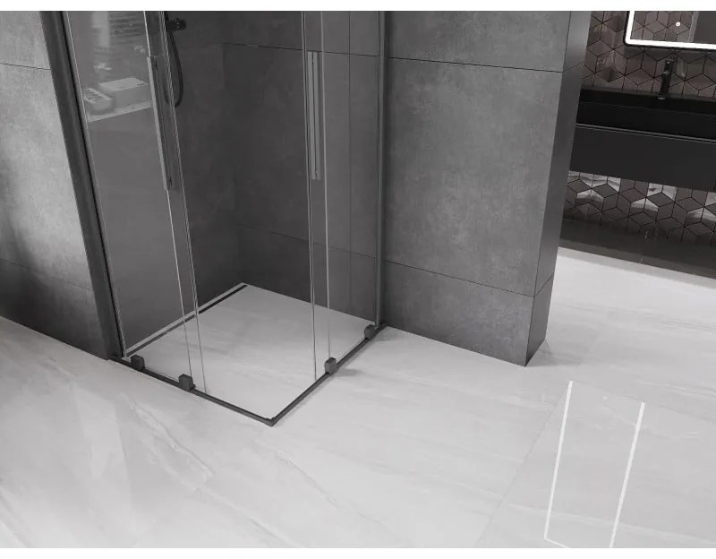 Mexen Velar Duo, sprchový kút s posuvnými dverami 80 x 80 cm, 8mm číre sklo, brúsený grafit, 871-080-080-02-95