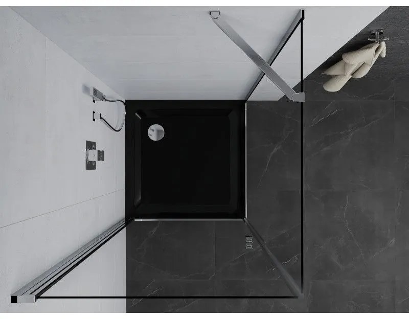 Mexen Pretoria, sprchovací kút 80 (dvere) x 80 (stena) cm, 6mm číre sklo, chrómový profil + čierna sprchová vanička, 852-080-080-01-00-4070