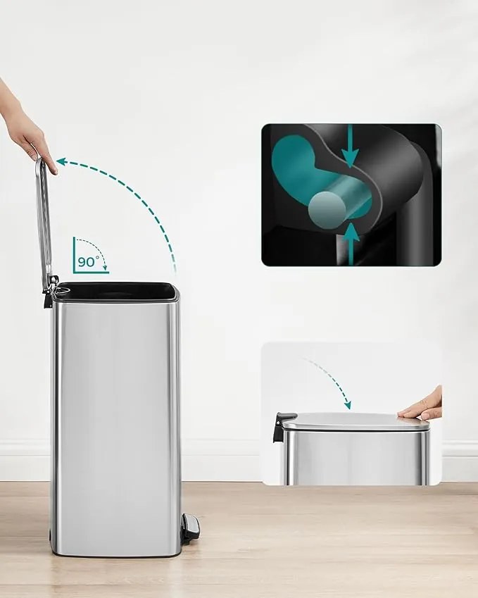 30 litrový oceľový pedalový odpadkový kôš s vnútorným vedrom, metalická strieborná