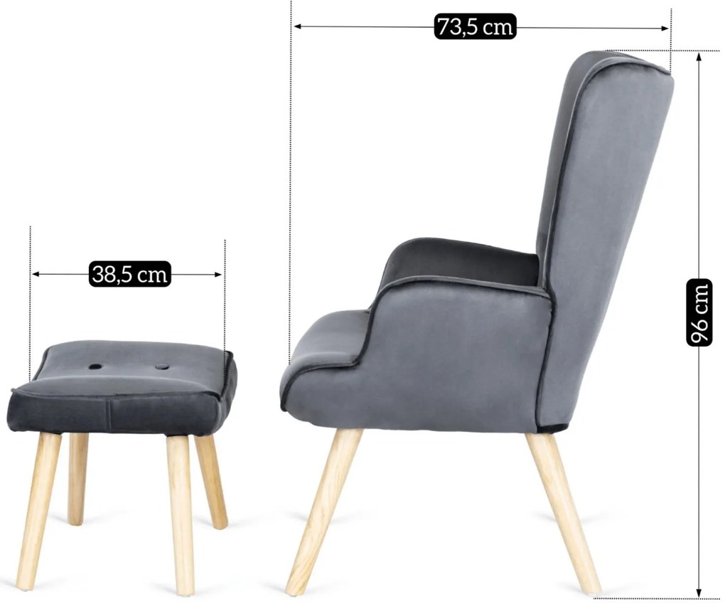 Čalouněné křeslo LOZANO s podnožkou šedé