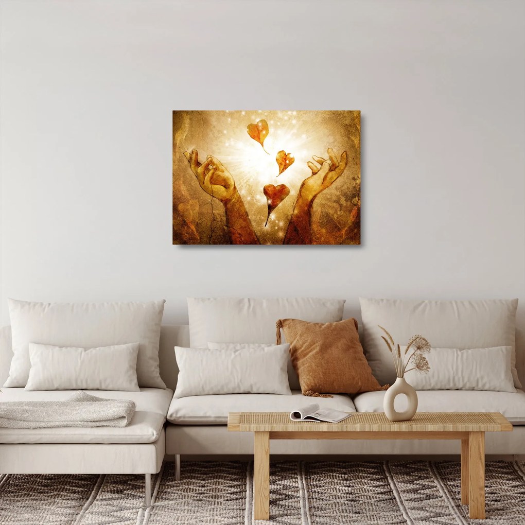 Sklenený obraz - Maľba rúk plných lásky (70x50 cm)