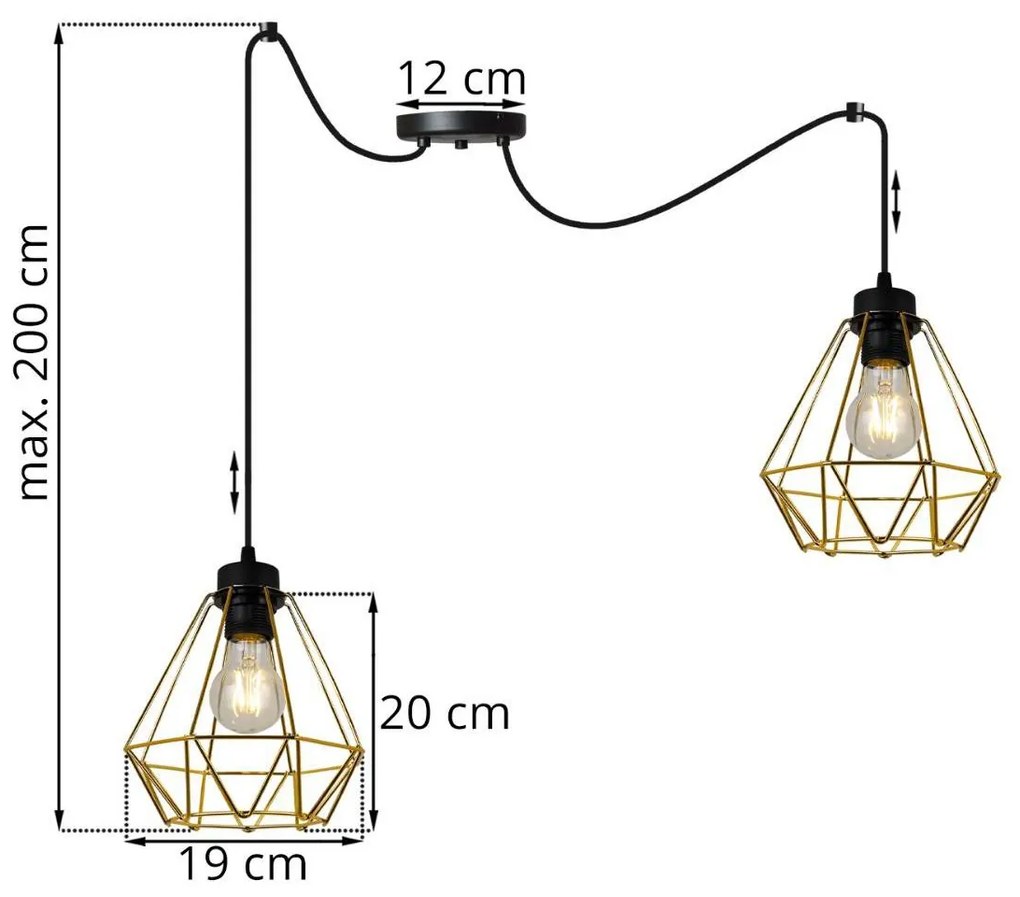 Závesné svietidlo FUSION SPIDER, 2x zlaté drôtené tienidlo