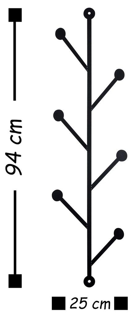 Nástenný kovový tyčový vešiak Rod 94 cm čierny