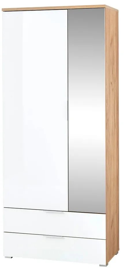 Biela šatníková skriňa v dekore duba so zrkadlom 84x196 cm Telde - Germania