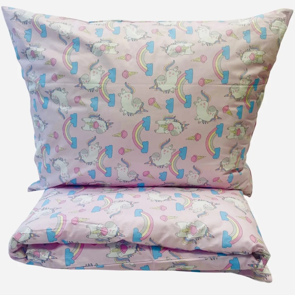 Obliečky bavlnené Jednorožec ružový - Detský set 130x90cm + 65x45cm