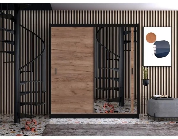 Šatní skriňa so zrkadlom SABRINA 180x215 cm dub craft