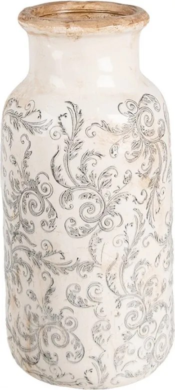 Béžová keramická dekoračná váza so šedými ornamentami Gassia L - Ø 15*32 cm