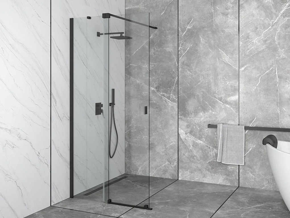 Besco Sprchovací kút Walk-In VAYO BLACK 90 (100, 110, 120, 130, 140), výška 200 cm - bez vaničky BESCO-Rozmery: šírka: 100