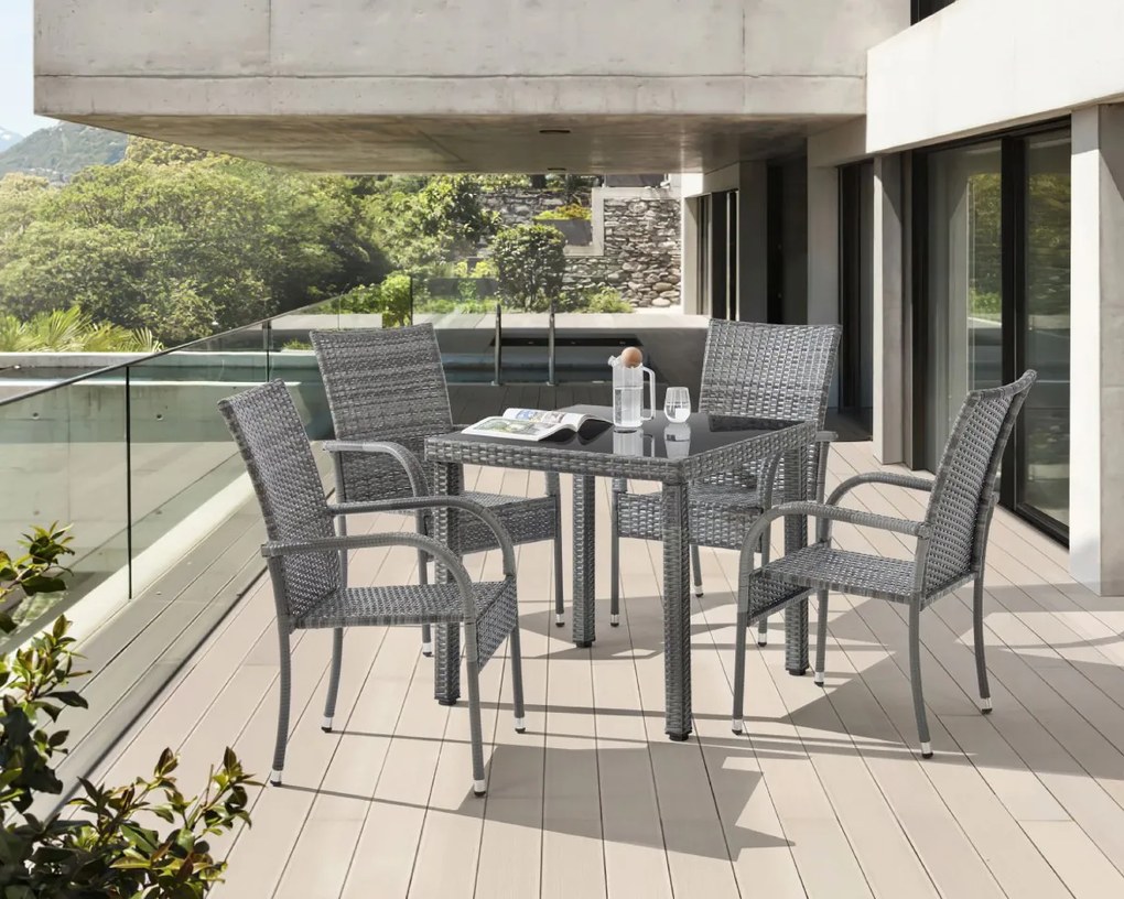 5dielny záhradný jedálenský ratanový set BestBerg Capri BBRF-17785G / sivá
