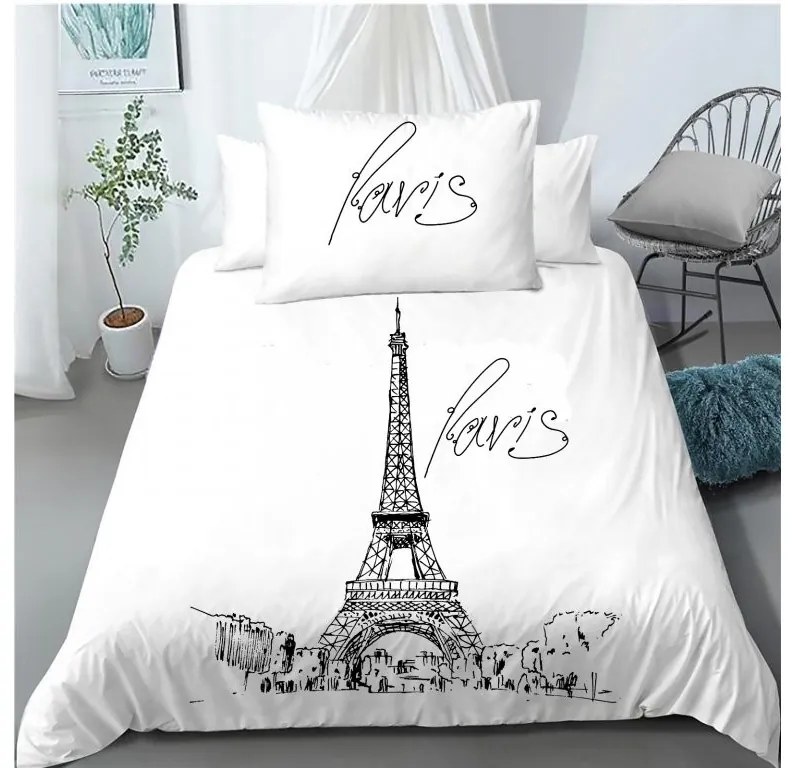 Svietiace obliečky bavlnené Deluxe 3D deň v Paríži noc v Londýne 200x140cm+90x70cm TiaHome