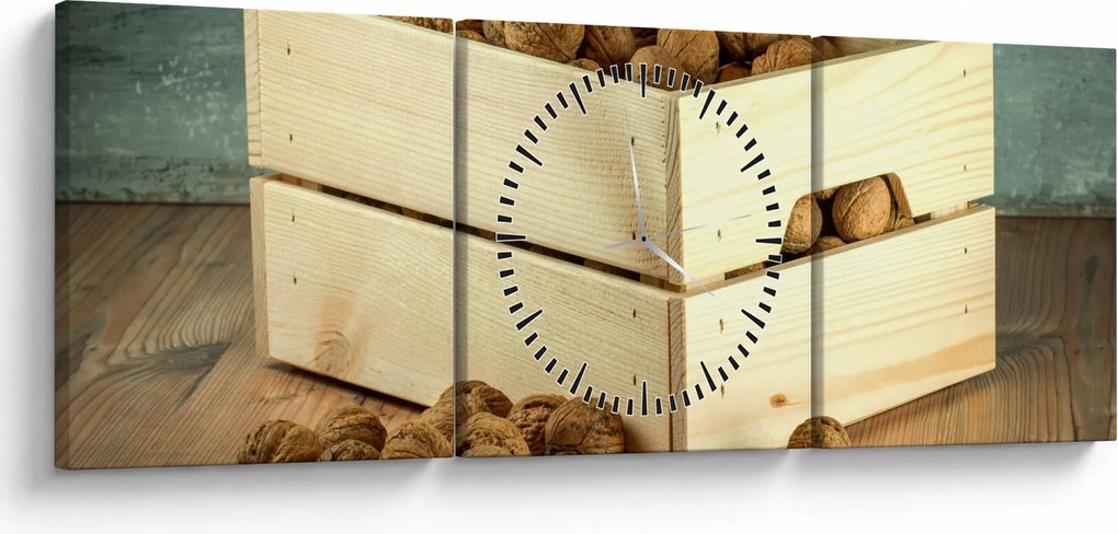 Obraz - Jesenné zátišie s orechmi (s hodinami) (90x30 cm)