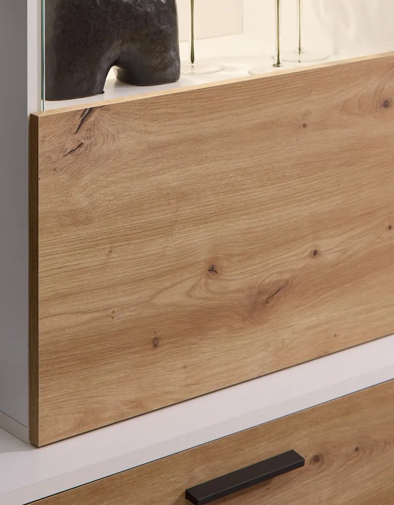 Obývacia stena Heathrow, biela/dub artisan, s osvetlením