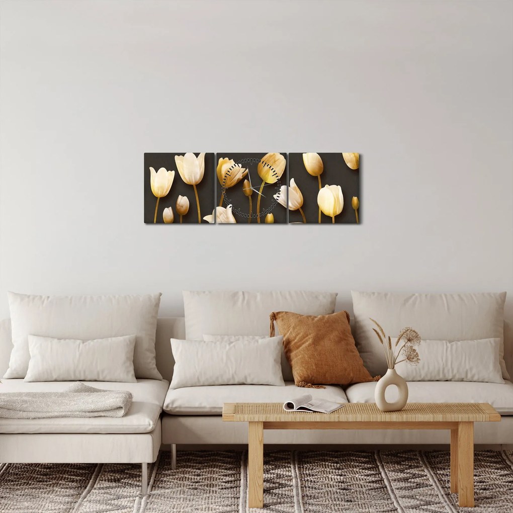 Obraz - Tulipány - abstraktné (s hodinami) (90x30 cm)