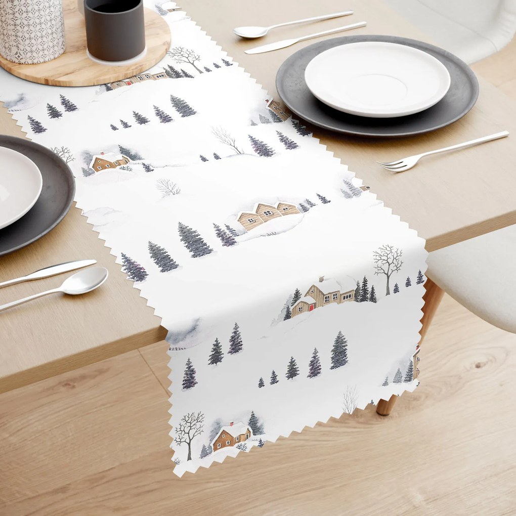 Goldea vianočný behúň na stôl teflónový - zimná krajina 35x140 cm