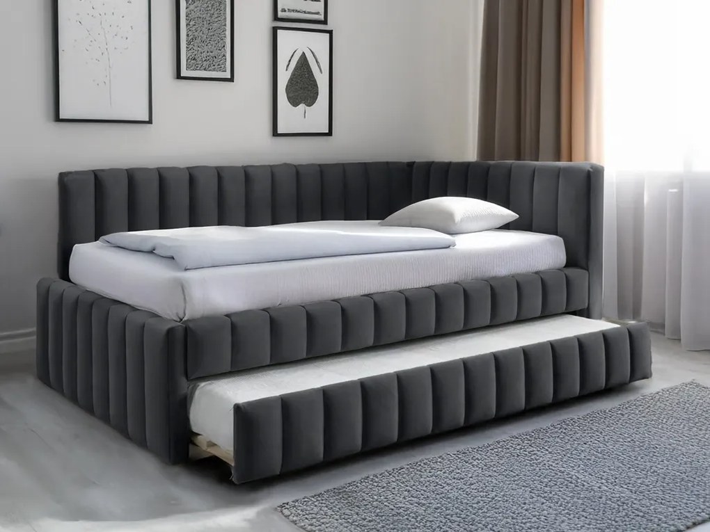 Čalúnená posteľ COMFINO VELVET s prístelkou 120x200 cm tmavosivá