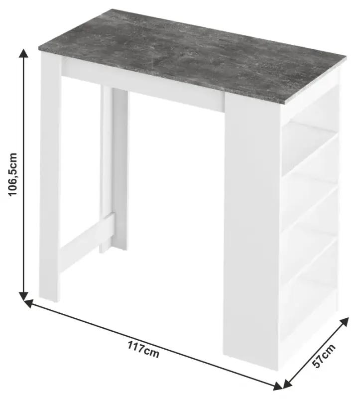 Barový stôl, biela/betón, 117x57 cm, AUSTEN