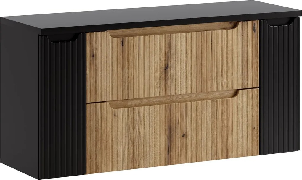 Závesná skrinka pod umývadlo Nova s doskou 120 cm dub coast evoke/čierna