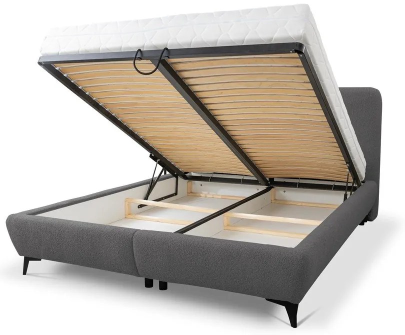 Tmavosivá čalúnená dvojlôžková posteľ s úložným priestorom s roštom 160x200 cm Makapu – Makamii