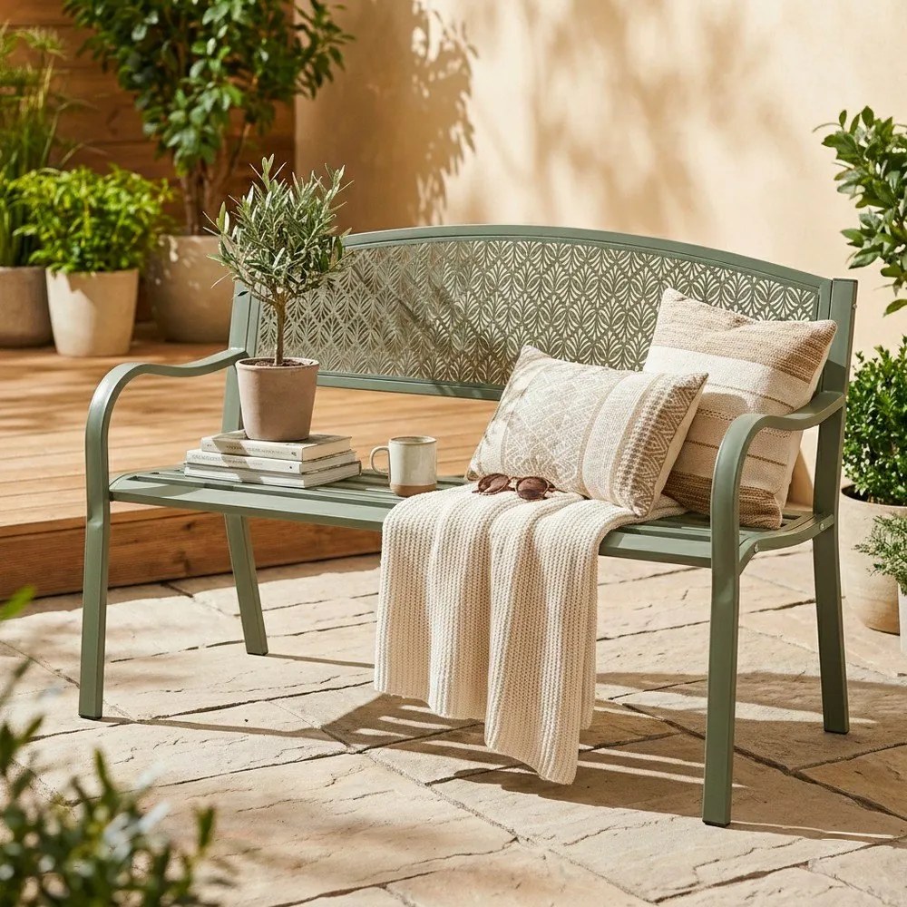 Kaki kovová záhradná lavica Lizette – Bizzotto