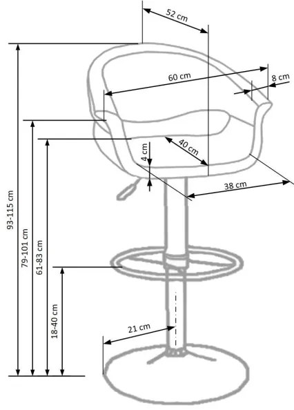 Barová stolička 115x60 cm biela/čierna/chróm