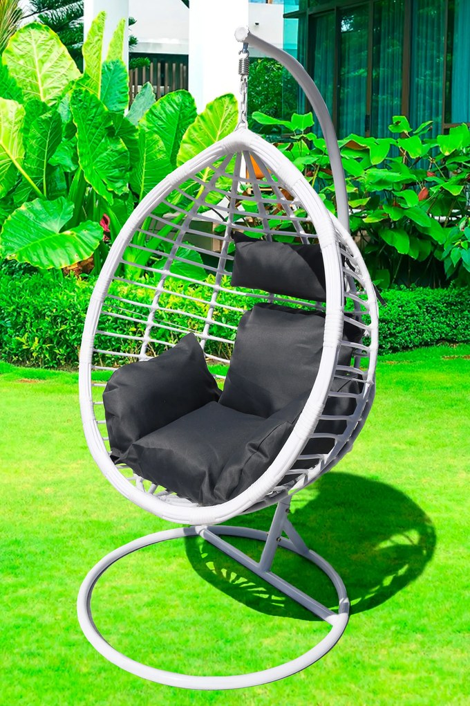 Závesné kreslo 04 biele so sivou poduškou