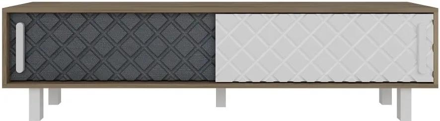 TV stolík v dekore dubového dreva s bielymi a antracitovými detailmi Rob