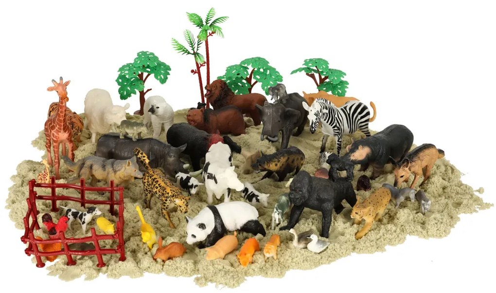 KIK Figúrky zvierat Zoo, Safari a Farma – hracia súprava 59 ks