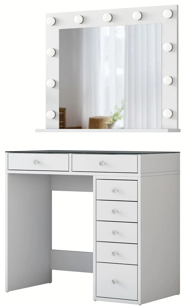 Toaletní stolek Melissa 03 s LED zrcadlem bílý/čirý