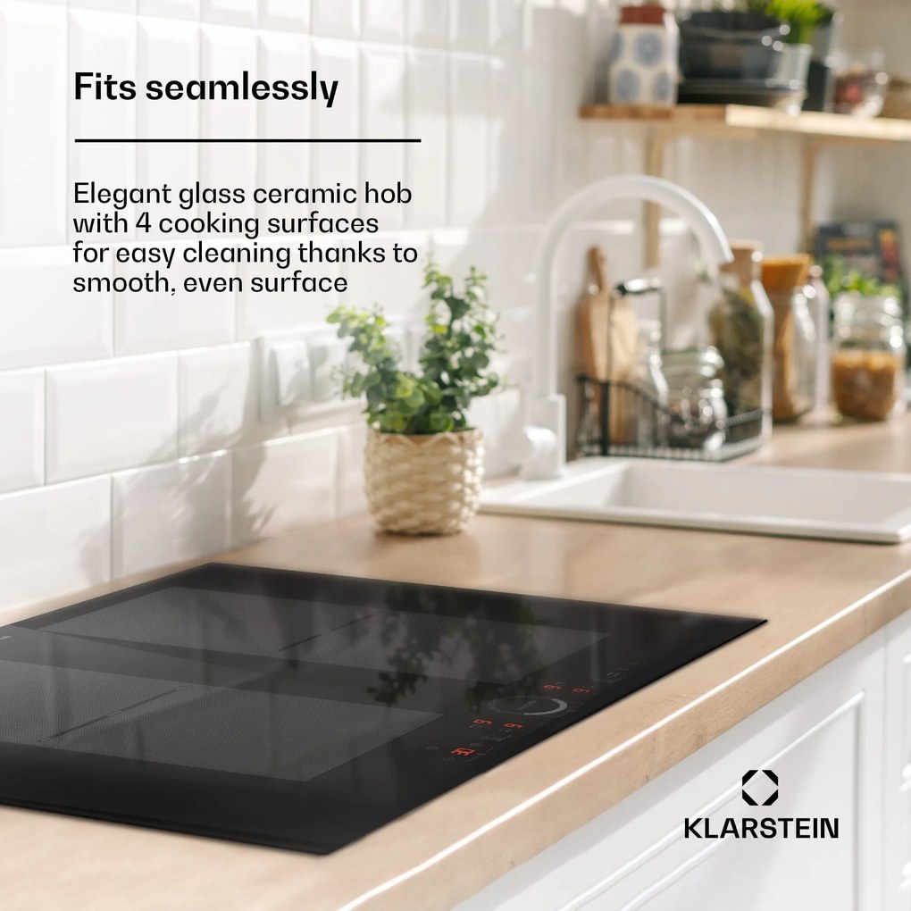 Klarstein Delicatessa 70 Flex, vstavaná indukčná varná doska, 4 zóny, 7000 W, sklokeramika