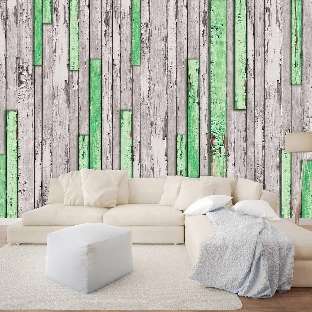 Fototapeta - Šedá a zelená potrhaná doska (152,5x104 cm)