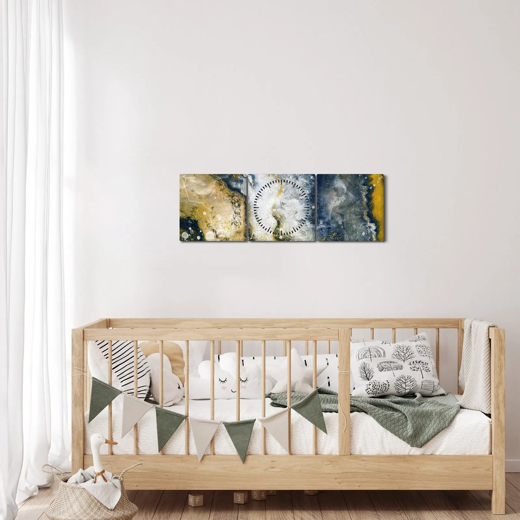 Obraz - Zlatá abstrakcia (s hodinami) (90x30 cm)