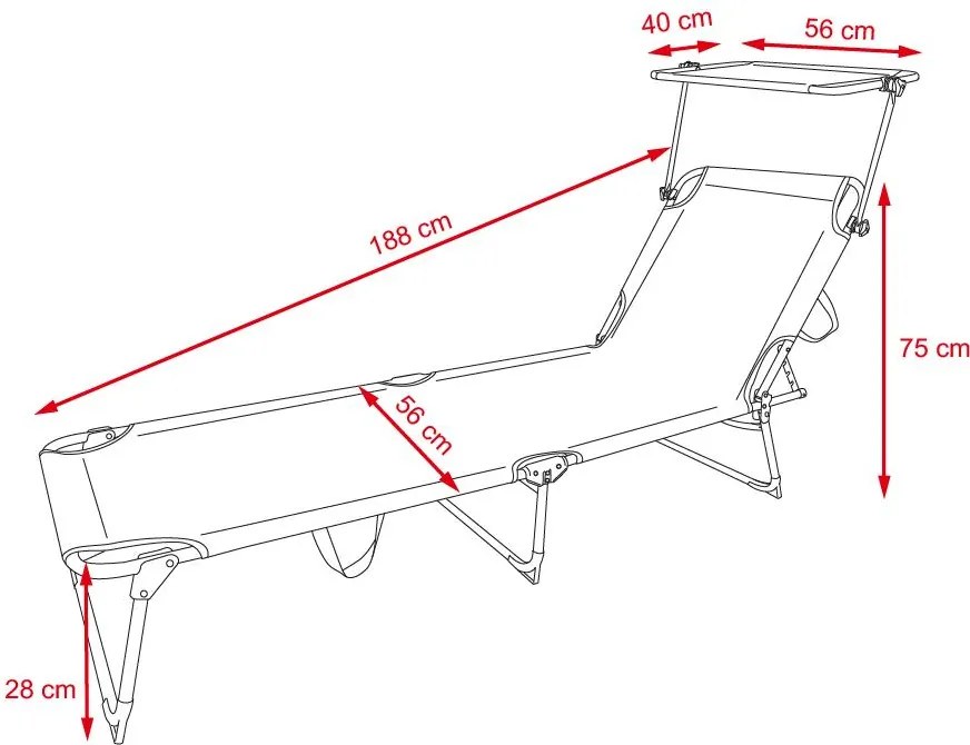 Relaxačné lehátko s nastaviteľnou strieškou SEBASTIAN