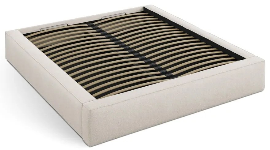 Krémovobiela čalúnená dvojlôžková posteľ s úložným priestorom s roštom 180x200 cm Simon Olivia – Micadoni