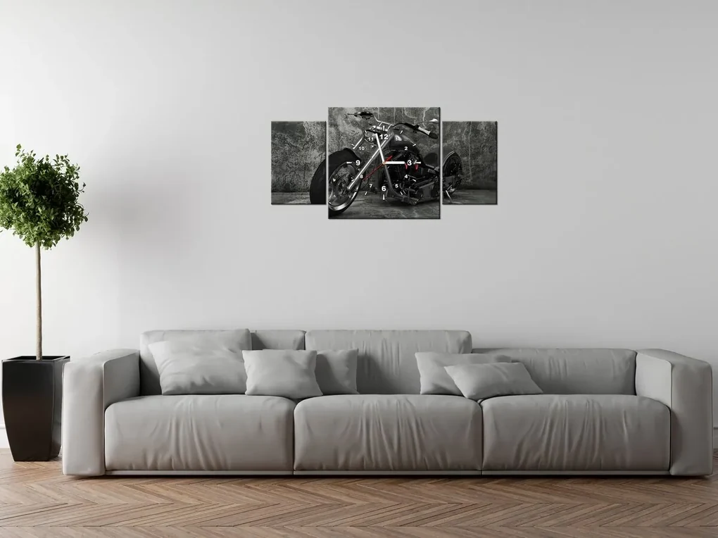 Gario Obraz s hodinami Chopper - 3 dielny Rozmery: 80 x 40 cm