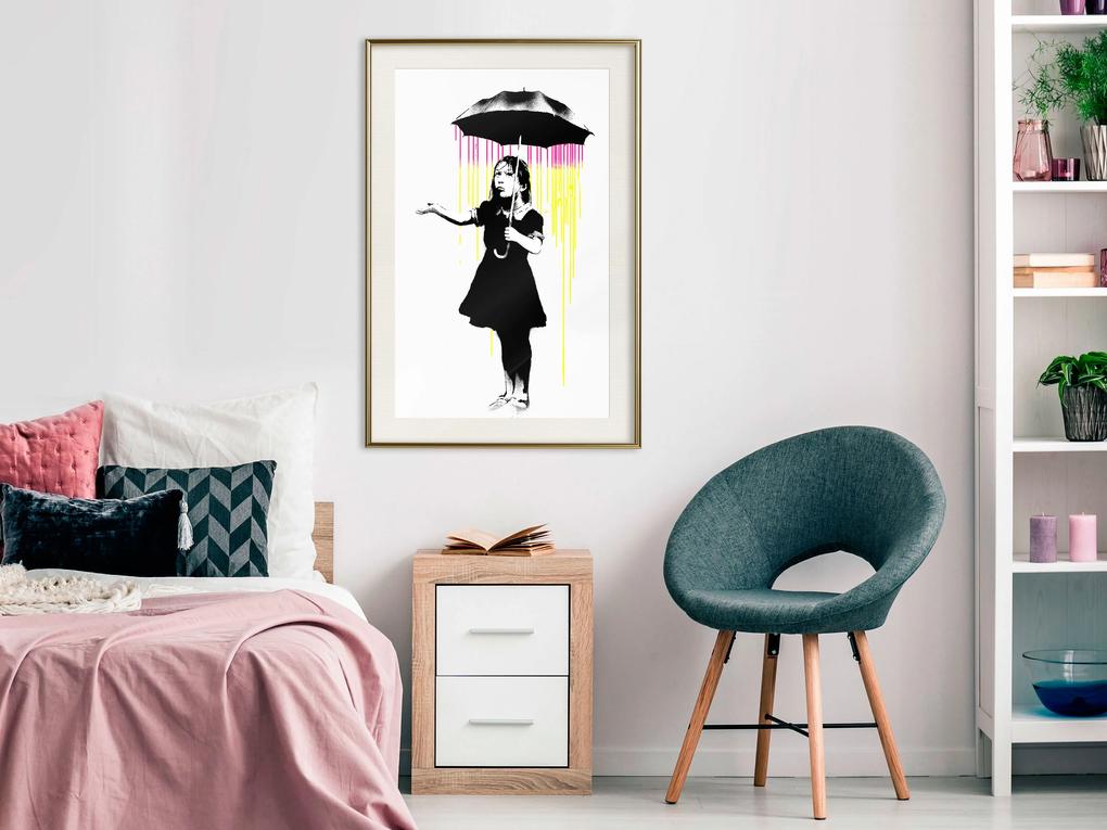Artgeist Plagát - Girl with Umbrella [Poster] Veľkosť: 30x45, Verzia: Zlatý rám