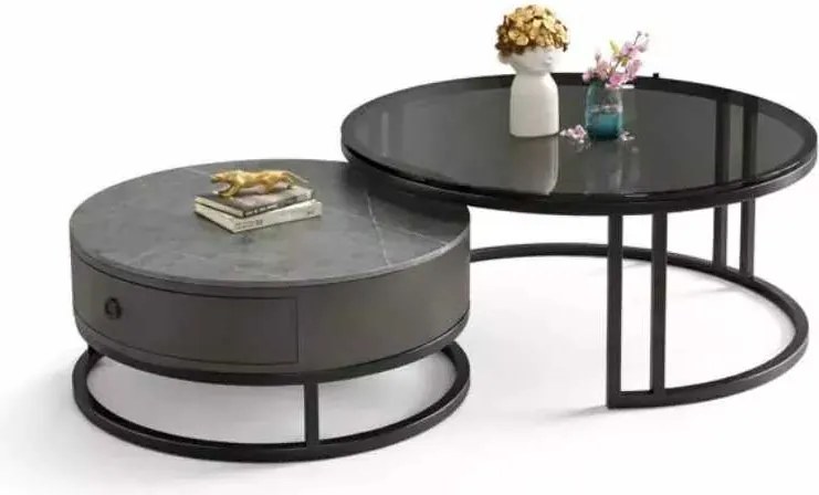 LuxuryForm DESIGN Konferenčný stolík AMARO 80 / 60 cm – sivý mramor / sklo (set 2 ks)