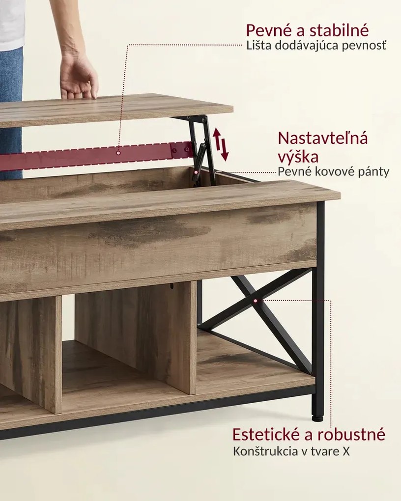 Výškovo nastaviteľný konferenčný stolík LUBOR, 60x100x(48-62)cm, camel hnedá/čierna Vasagle