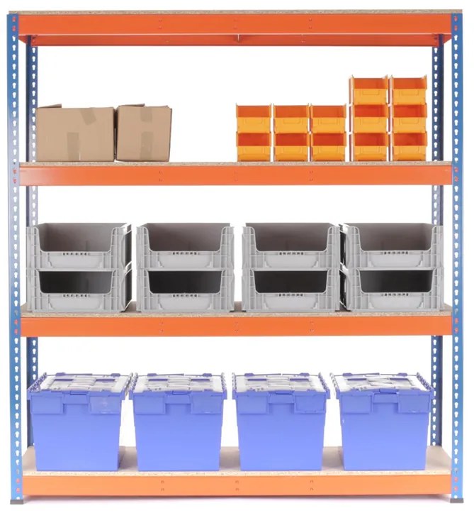Fistar Regál 1680x1600x700 mm, PROFESIONÁLNY, lakovaný 4-policový, nosnosť 1600 kg - MODRO-ORANŽOVÝ