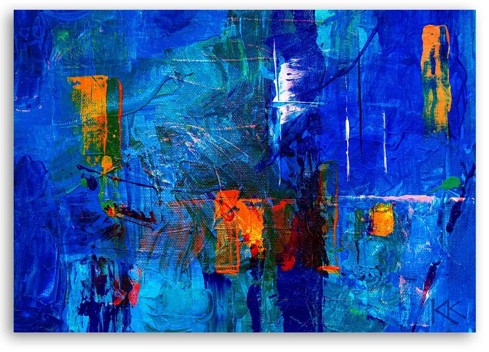 Obraz na plátně, Modrá abstrakce ruka -napadeno - 120x80 cm