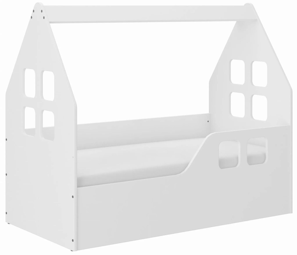 Detská domčeková posteľ KIDHOUSE - biela - pravá - 140x70 cm + matrac