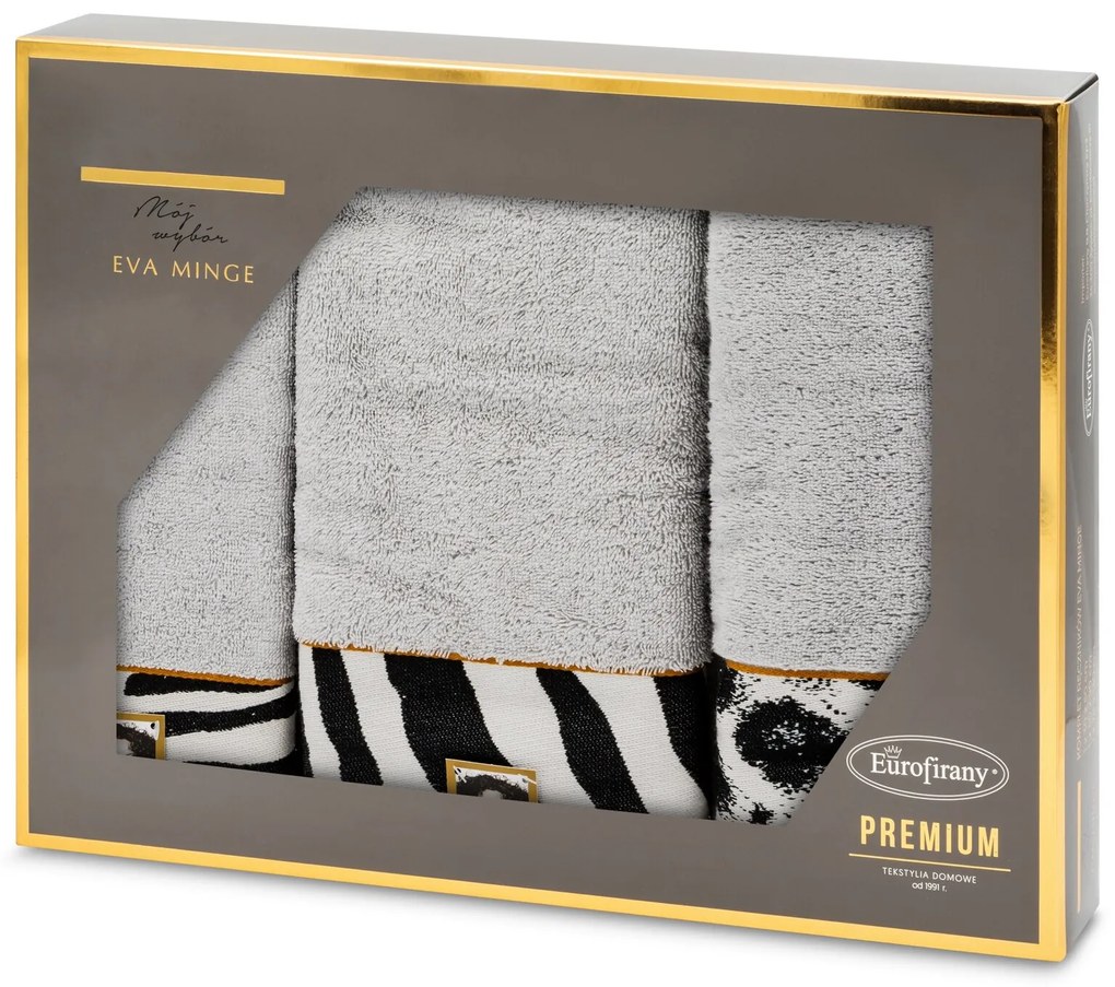 BAVLNENÝ UTERÁK EVA MINGE22 SADA 1KS 30X50 CM, 1KS 50X90 CM, 1KS 70X140 CM STRIEBORNÁ