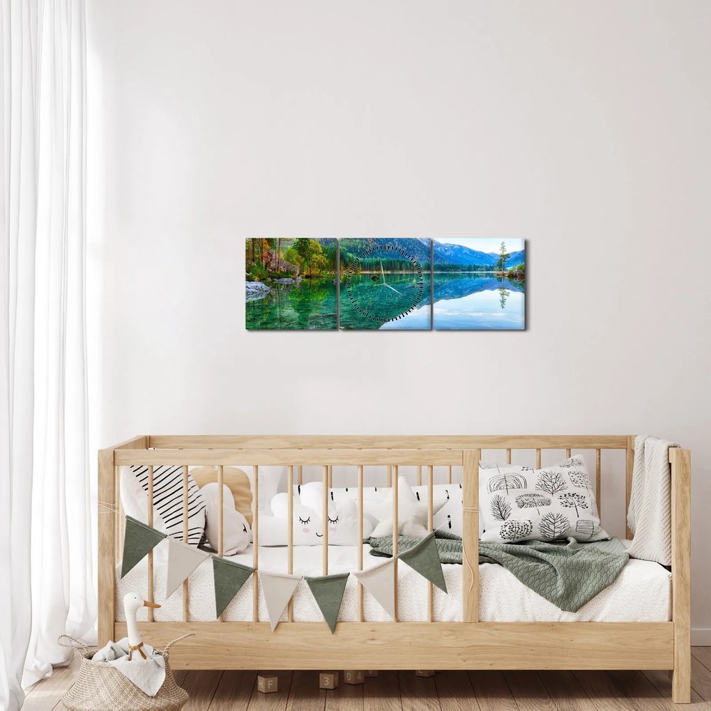 Obraz - Jazero Hintersee (s hodinami) (90x30 cm)