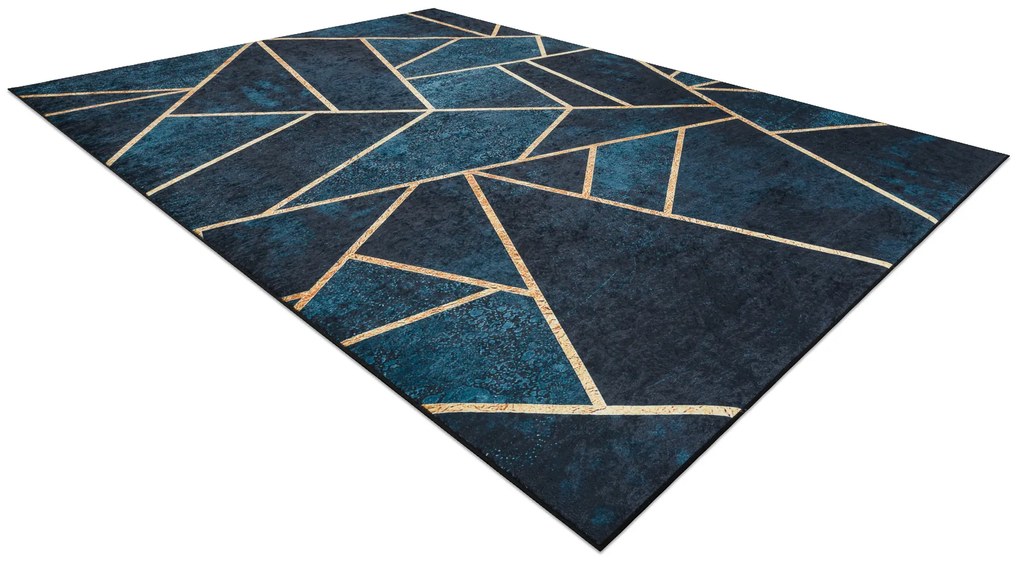 Protišmykový prateľný koberec ANDRE 1173 Mozaika, glamour, tyrkysovo - zlatý