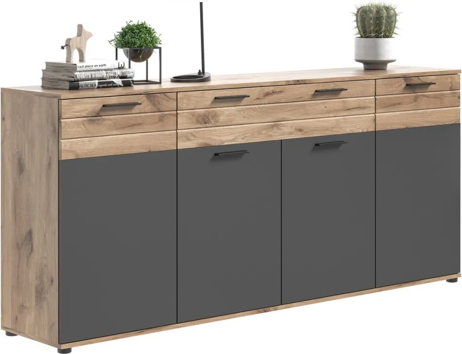 Široká komoda so zásuvkou Mason, dub/šedá