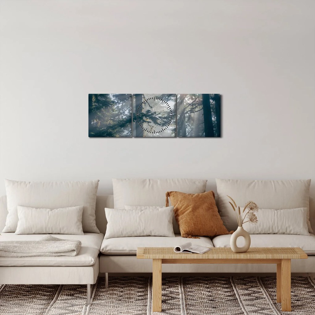 Obraz stromov s presvitajúcim slnkom (s hodinami) (90x30 cm)