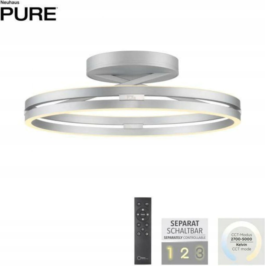 Paul Neuhaus Pure Loop Led stropné svietidlo 52W, diaľkové ovládanie, hliník