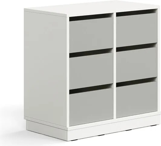 Úložná skrinka CASPER, 6 zásuviek, so soklom, biela/šedá