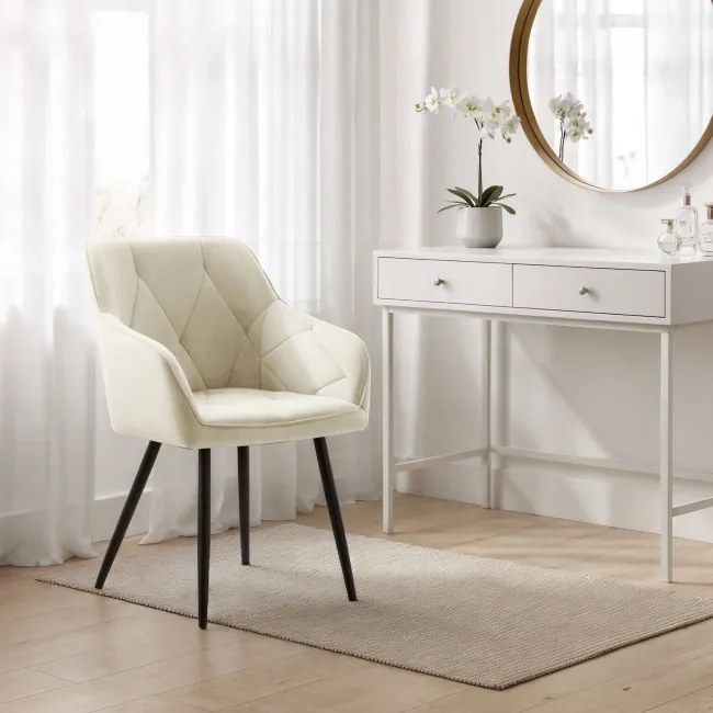 Sada dvoch jedálenských stoličiek DIAMANT zamatové, krémové / čierne nohy (2 ks)